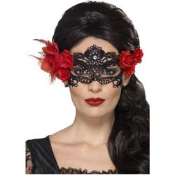SMIFFYS - Zwart Dia de los Muertos kant masker voor volwassenen - Maskers > Masquerade masker